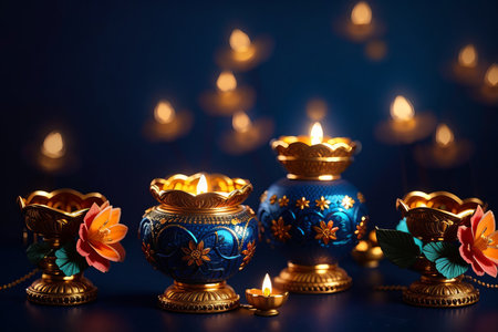 Beautiful diwali diya lamps lit during Diwali celebrationの素材