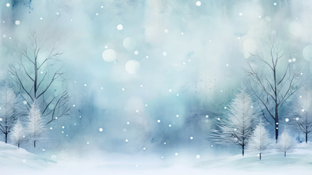 Winter watercolor light blue background. AI generated.の素材