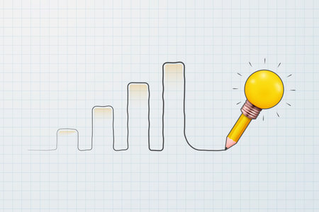 Concept of a new idea in the form of a glowing light bulb drawing a profit graph. Vector illustration.のイラスト素材