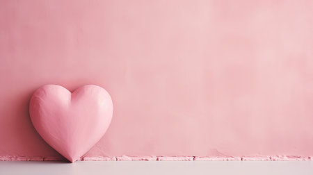 A single large stone heart on a light pink plastered wall. AI generation.の素材
