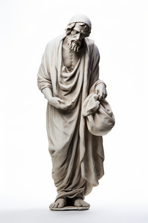 An antique sculpture of a beggar man. AI generation.の素材