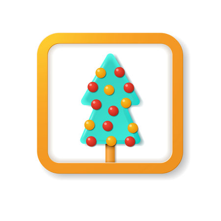 Decorated Christmas tree in 3D cartoon style. Vector illustration.のイラスト素材