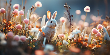 Spring floral background with free space. AI generation.の素材
