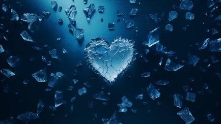 The background of the sea or ocean with a view from above and a cold frozen heart of ice floes. AI generation.の素材