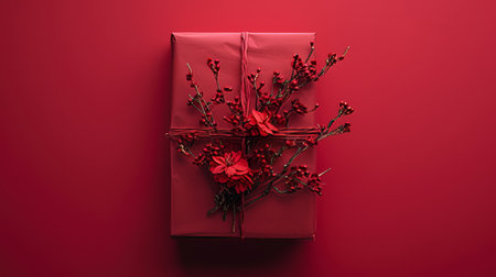 Gift box with flower. AI generation.の素材