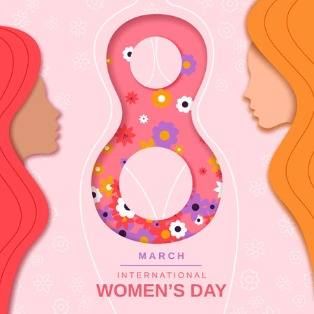 March 8 is International Women's Day. Greeting card, poster. Vector illustration.のイラスト素材
