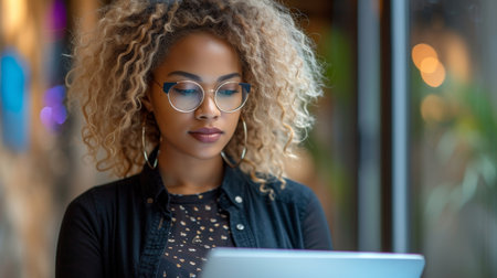 Business woman portrait closeup. AI generation.の素材