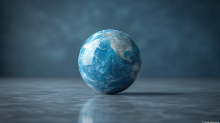 Planet earth in 3D style on a mirror surface. AI generation.の素材