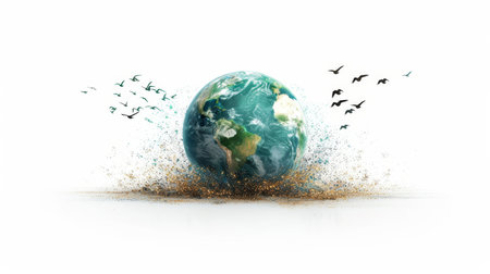 Concept of World Earth Day and Nature Protection. Realistic image of the earth with animals and plants. AI generation.の素材