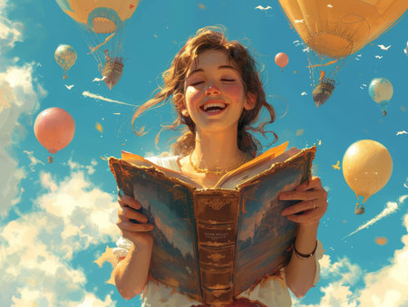 Children read books and imagine what they read. AI generation.の素材