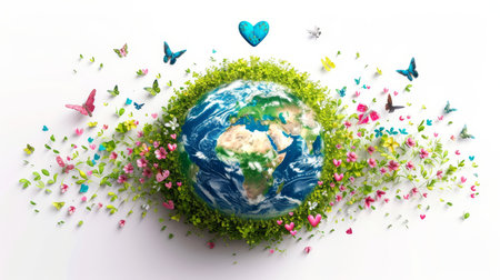 The concept of Earth Day and clean ecology on the planet. AI generation.の素材
