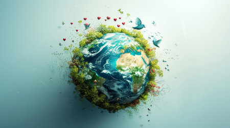 The concept of Earth Day and clean ecology on the planet. AI generation.の素材