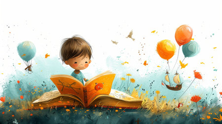 Children read books and imagine what they read. AI generation.の素材