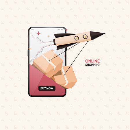Online store on a mobile phone. Fast delivery concept. Vector illustration.のイラスト素材
