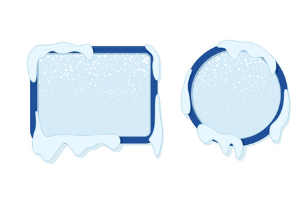 Round and rectangular winter frames with falling snow in flat style. Vector illustration.のイラスト素材