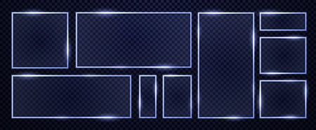 Collection of futuristic neon tech glass frames square shape. Vector 3d illustration.のイラスト素材
