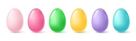 Set of simple colorful Easter eggs. Smooth shiny multicolored eggs with highlights and shadows. Vector 3D illustration.のイラスト素材