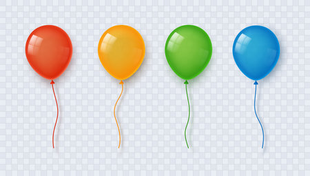 Set of realistic glossy helium balloons isolated on light background. Vector 3d illustration.のイラスト素材