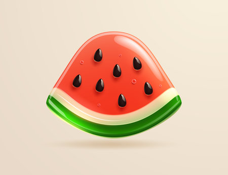 Triangular slice of watermelon in glass 3D style. Vector illustration.のイラスト素材
