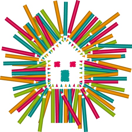 House Illustration created from Color Pencils Arrangement のイラスト素材