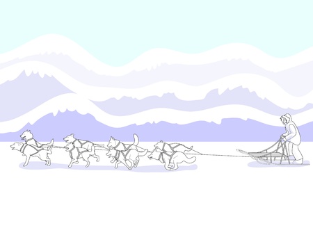 Musher and dog sled team- bright のイラスト素材
