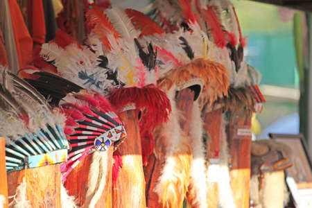 native american indian chief headdress; indian chief mascot; indian tribal headdress; indian headdress の写真素材