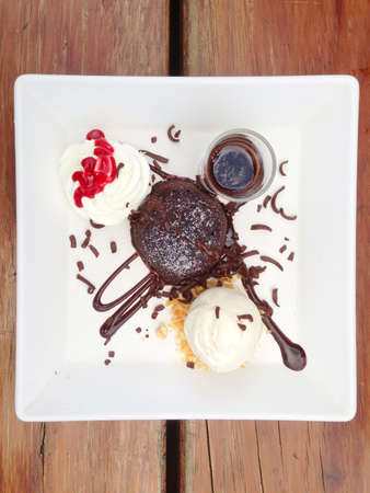 Chocolate lava cake with vanilla icecreamの写真素材