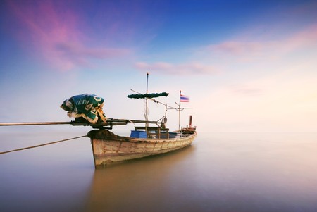 Thai boat was parked at Cold Bayの写真素材