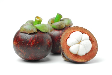 Mangosteen is a tropical fruit, white meat, dark purple rindの写真素材