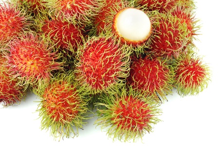 Rambutan is a fruit with sweet red shellの写真素材