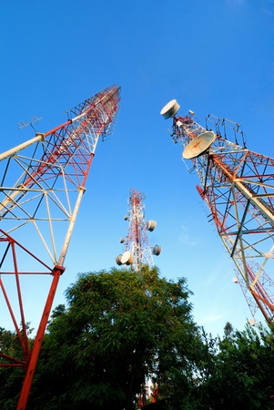 Telecommunication tower with a  sunlight. Used to transmit television signals.の写真素材