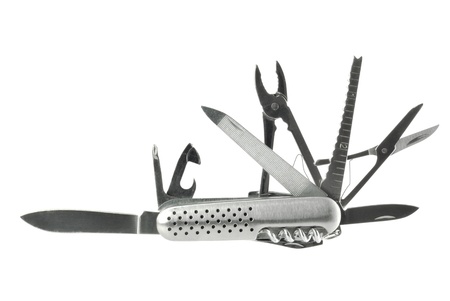 army knife multi-tool isolated on white backgroundの写真素材