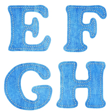 alphabet  blue jean craft stick on white background ( E F G H ) の写真素材