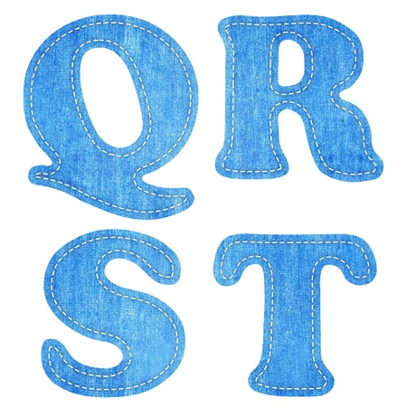 alphabet  blue jean craft stick on white background (Q R S T ) の写真素材