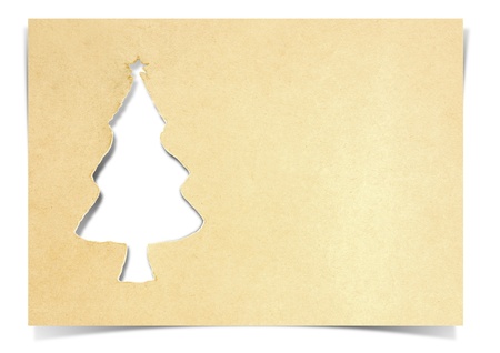 Torn paper christmas tree on white backgroundの写真素材