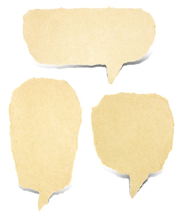 old paper bubble talk tag craft stick on white background の写真素材
