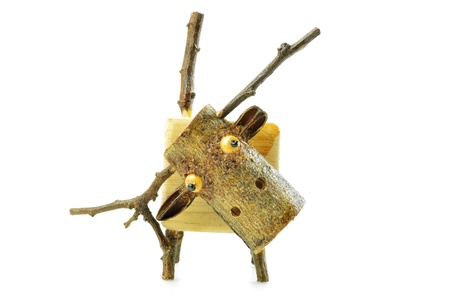 animal doll, Wooden Statute Isolated on White backgroundの写真素材