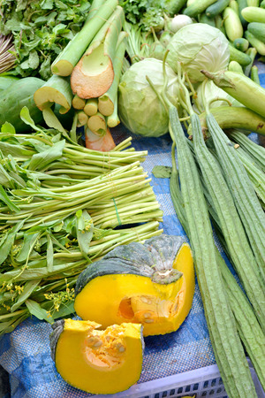 thai pumpkin ,Zucchini,Water spinach vegetable thai in fresh marketの写真素材