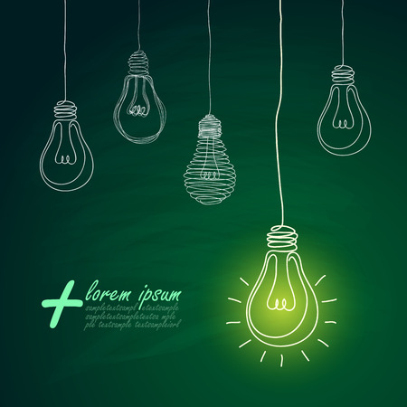 idea concept with light bulbs on blackboard backgroundのイラスト素材