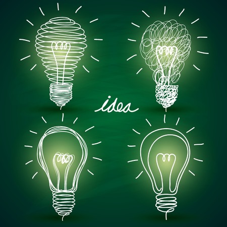 idea concept with light bulbs on blackboard backgroundのイラスト素材