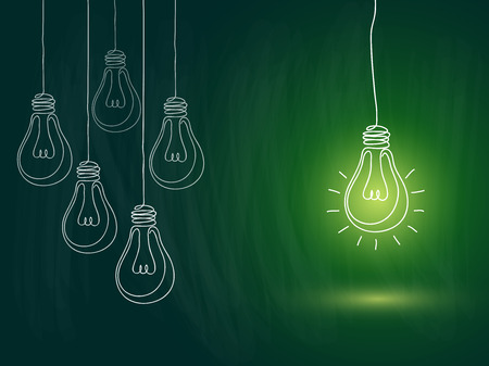 idea concept with light bulbs on blackboard backgroundのイラスト素材
