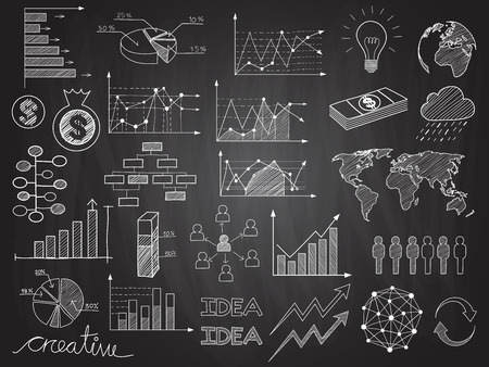 Set of chalkboard info graphics and business doodles のイラスト素材