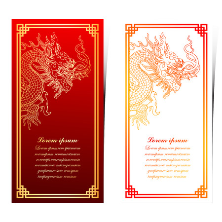 Chinese traditional template with chinese dragon on red Backgroundのイラスト素材