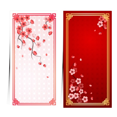 cherry blossom template with chinese frame pattern vector illustrationのイラスト素材