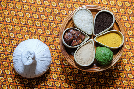 Thai Herb For Body Massage Spa Treatment on fabricの写真素材
