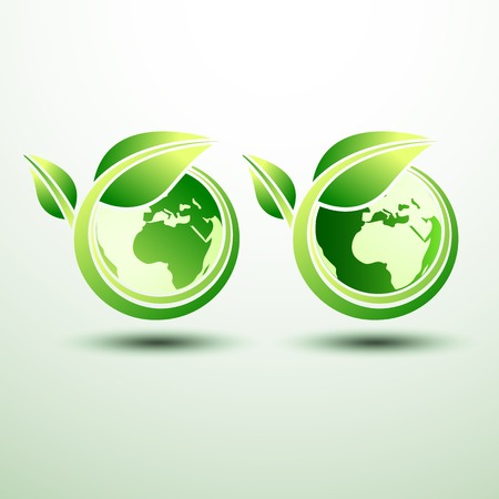 Eco green global labels concept with leaves,vector illustrationのイラスト素材