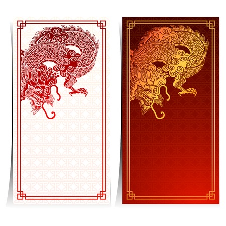 Chinese traditional template with chinese dragon on red Backgroundのイラスト素材