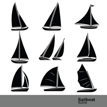 sailboat silhouette icon set ,vector illustrationのイラスト素材