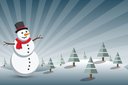 Christmas background with snowman in winter landscapeのイラスト素材
