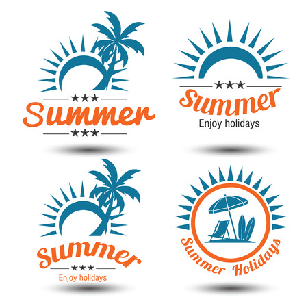 Summer holidays design elements set. Retro and vintage templates. Labels, Badges,emblem,illustrationのイラスト素材